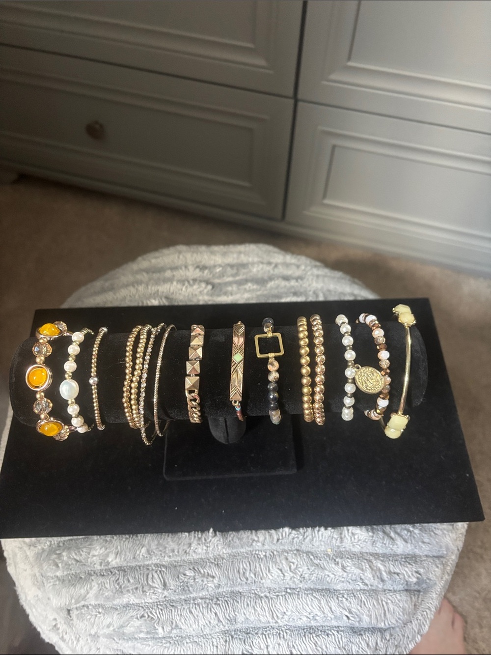 Goldtone  and Yellow Beaded Women's Bracelet Set — Stackable Mix.